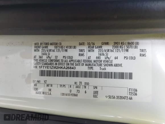 ✅ 2017 Ford Transit • VIN: 1FTYE1ZM2HKA26843 • Lot: 42875095. Wystawiony na IAAI z przebiegiem 224 908 mil. Bezpłatny archiwum sprzedaży aukcyjnych z USA i szczegółowy raport historii pojazdu na DreamBid. Zdjęcie 9.