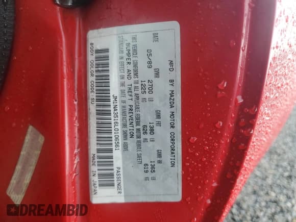 ✅ 1990 Mazda MX-5 Miata Special Edition • VIN: JM1NA3516L0106561 • Lot: 74152824. Wystawiony na Copart z przebiegiem Nie podano. Bezpłatny archiwum sprzedaży aukcyjnych z USA i szczegółowy raport historii pojazdu na DreamBid. Zdjęcie 13.