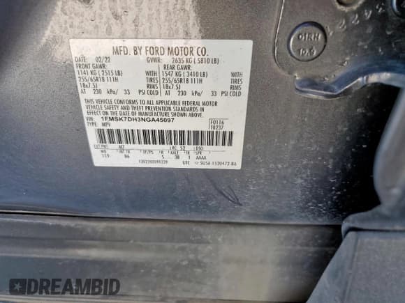 ✅ 2022 Ford Explorer XLT • VIN: 1FMSK7DH3NGA45097 • Lot: 81876135. Wystawiony na Copart z przebiegiem 70 716 mil. Bezpłatny archiwum sprzedaży aukcyjnych z USA i szczegółowy raport historii pojazdu na DreamBid. Zdjęcie 12.