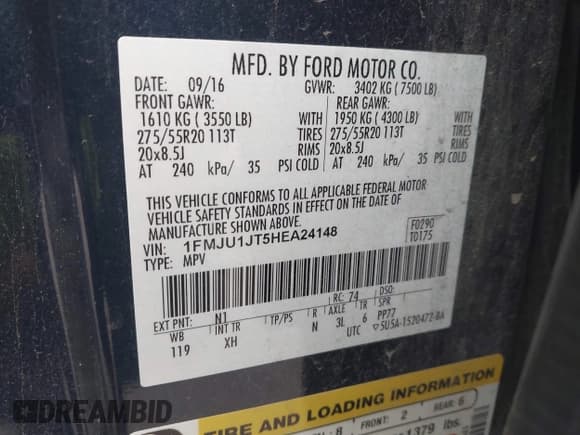 ✅ 2017 Ford Expedition XLT • VIN: 1FMJU1JT5HEA24148 • Лот: 43766392. Опубликован ранее на IAAI с пробегом 162 194 миль. Бесплатный доступ к архиву аукционных продаж из США и подробный отчёт об истории автомобиля на DreamBid. Изображение 9.