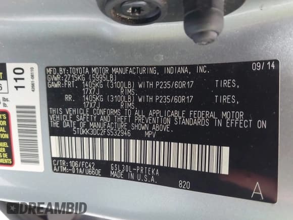 ✅ 2015 Toyota Sienna LE • VIN: 5TDKK3DC2FS532946 • Lot: 43737580. Listed on IAAI with 57,527 mi. Free auction sales archive from the USA and detailed vehicle history report at DreamBid. Image 9.