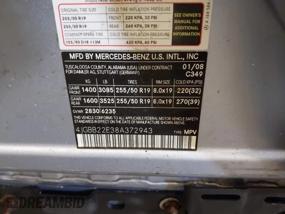 ✅ 2008 Mercedes-Benz M 320 CDI • VIN: 4JGBB22E38A372943 • Lot: 42583983. Listed on IAAI with 192,262 mi. Free auction sales archive from the USA and detailed vehicle history report at DreamBid. Image 9.