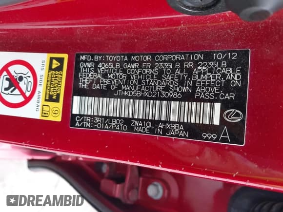 ✅ 2013 Lexus CT 200h • VIN: JTHKD5BHXD2130986 • Lot: 43674558. Wystawiony na IAAI z przebiegiem 57 847 mil. Bezpłatny archiwum sprzedaży aukcyjnych z USA i szczegółowy raport historii pojazdu na DreamBid. Zdjęcie 9.