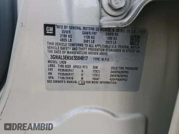 ✅ 2014 Chevrolet Captiva Sport LT • VIN: 3GNAL3EK9ES584817 • Lot: 89885135. Wystawiony na Copart z przebiegiem 161 623 mil. Bezpłatny archiwum sprzedaży aukcyjnych z USA i szczegółowy raport historii pojazdu na DreamBid. Zdjęcie 13.