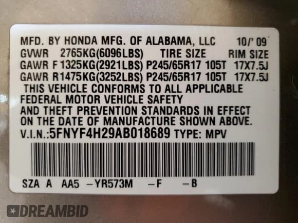 ✅ 2010 Honda Pilot LX • VIN: 5FNYF4H29AB018689 • Lot: 50650235. Listed on Copart with 205,471 mi. Free auction sales archive from the USA and detailed vehicle history report at DreamBid. Image 15.