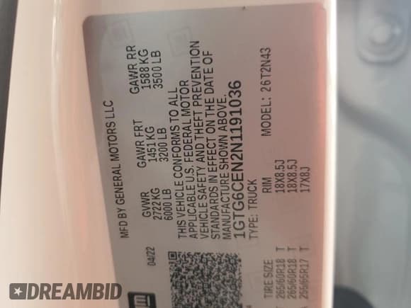 ✅ 2022 GMC Canyon 4WD Elevation • VIN: 1GTG6CEN2N1191036 • Lot: 68075535. Listed on Copart with 27,949 mi. Free auction sales archive from the USA and detailed vehicle history report at DreamBid. Image 12.