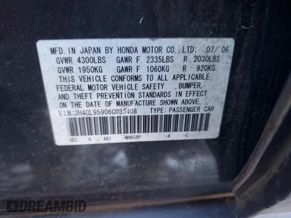 ✅ 2006 Acura TSX Navi • VIN: JH4CL95906C033408 • Lot: 86137534. Listed on Copart with 193,291 mi. Free auction sales archive from the USA and detailed vehicle history report at DreamBid. Image 14.