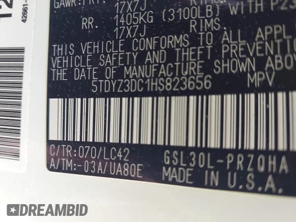 ✅ 2017 Toyota Sienna XLE Premium • VIN: 5TDYZ3DC1HS823656 • Lot: 43509616. Listed on IAAI with 84,632 mi. Free auction sales archive from the USA and detailed vehicle history report at DreamBid. Image 9.