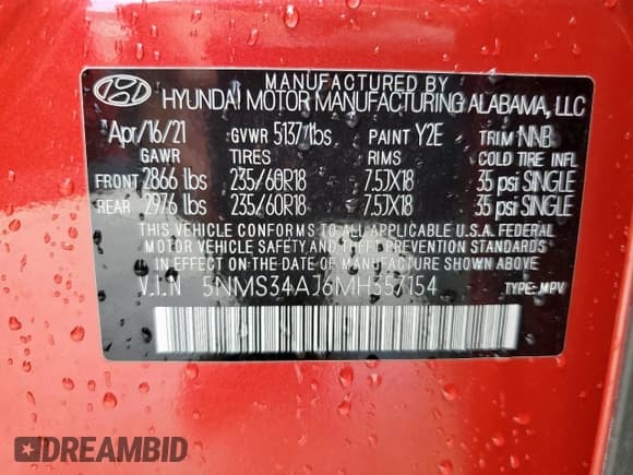 ✅ 2021 Hyundai Santa Fe SEL • VIN: 5NMS34AJ6MH357154 • Lot: 69887085. Wystawiony na Copart z przebiegiem 69 191 mil. Bezpłatny archiwum sprzedaży aukcyjnych z USA i szczegółowy raport historii pojazdu na DreamBid. Zdjęcie 14.