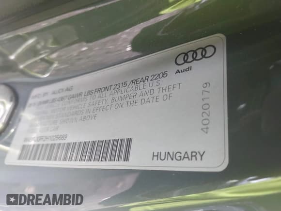 ✅ 2017 Audi A3 Premium • VIN: WAUAUGFF2H1025689 • Lot: 42378370. Listed on IAAI with 84,944 mi. Free auction sales archive from the USA and detailed vehicle history report at DreamBid. Image 9.