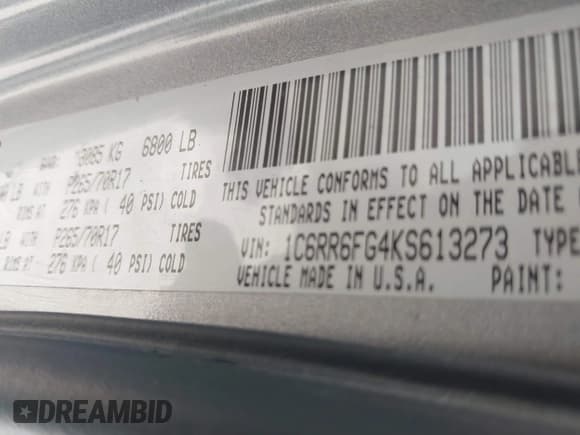 ✅ 2019 Ram 1500 Tradesman • VIN: 1C6RR6FG4KS613273 • Lot: 43088436. Listed on IAAI with 189,031 mi. Free auction sales archive from the USA and detailed vehicle history report at DreamBid. Image 9.