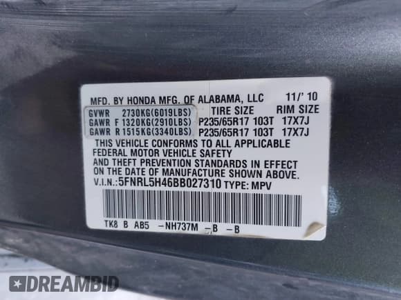 ✅ 2011 Honda Odyssey EX • VIN: 5FNRL5H46BB027310 • Lot: 43641380. Wystawiony na IAAI z przebiegiem 103 622 mil. Bezpłatny archiwum sprzedaży aukcyjnych z USA i szczegółowy raport historii pojazdu na DreamBid. Zdjęcie 9.