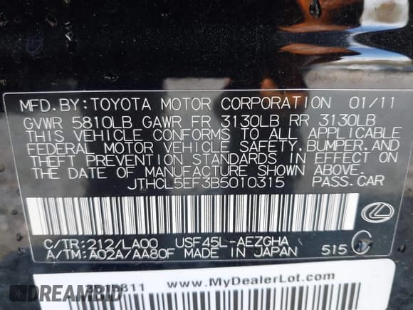 ✅ 2011 Lexus LS 460 • VIN: JTHCL5EF3B5010315 • Lot: 41842776. Wystawiony na IAAI z przebiegiem 91 938 mil. Bezpłatny archiwum sprzedaży aukcyjnych z USA i szczegółowy raport historii pojazdu na DreamBid. Zdjęcie 9.