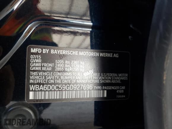 ✅ 2016 BMW 6 Series 640i • VIN: WBA6D0C59GD927696 • Lot: 90974115. Listed on Copart with 62,166 mi. Free auction sales archive from the USA and detailed vehicle history report at DreamBid. Image 13.