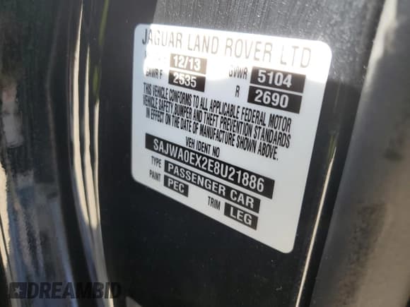 ✅ 2014 Jaguar XF SC • VIN: SAJWA0EX2E8U21886 • Lot: 76783344. Listed on Copart with 97,280 mi. Free auction sales archive from the USA and detailed vehicle history report at DreamBid. Image 12.