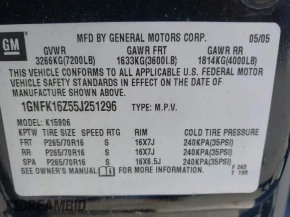 ✅ 2005 Chevrolet Suburban LT • VIN: 1GNFK16Z55J251296 • Лот: 42119068. Опубликован ранее на IAAI с пробегом 312 449 миль. Бесплатный доступ к архиву аукционных продаж из США и подробный отчёт об истории автомобиля на DreamBid. Изображение 9.