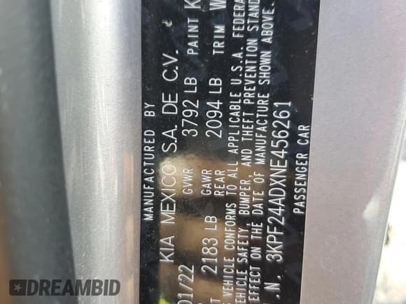 ✅ 2022 Kia Forte LXS • VIN: 3KPF24ADXNE456261 • Lot: 81870645. Wystawiony na Copart z przebiegiem 78 563 mil. Bezpłatny archiwum sprzedaży aukcyjnych z USA i szczegółowy raport historii pojazdu na DreamBid. Zdjęcie 12.