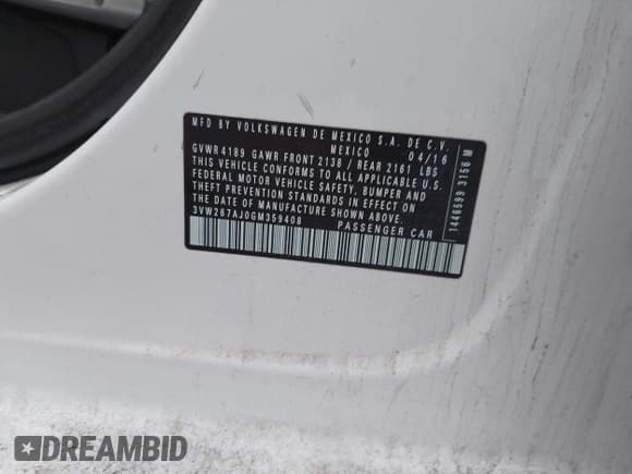 ✅ 2016 Volkswagen Jetta S • VIN: 3VW267AJ0GM359408 • Lot: 43785824. Wystawiony na IAAI z przebiegiem 90 455 mil. Bezpłatny archiwum sprzedaży aukcyjnych z USA i szczegółowy raport historii pojazdu na DreamBid. Zdjęcie 9.