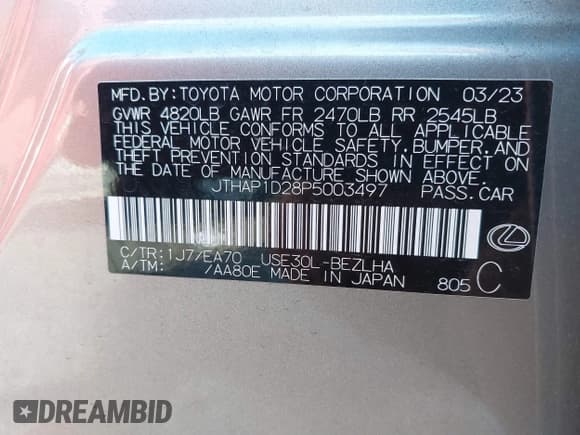 ✅ 2023 Lexus IS 500 F Sport Performance • VIN: JTHAP1D28P5003497 • Lot: 41676075. Wystawiony na IAAI z przebiegiem 13 084 mil. Bezpłatny archiwum sprzedaży aukcyjnych z USA i szczegółowy raport historii pojazdu na DreamBid. Zdjęcie 9.