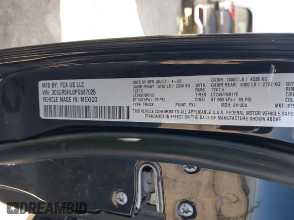 ✅ 2023 Ram 2500 Tradesman • VIN: 3C6UR5HL0PG587025 • Lot: 41447712. Listed on IAAI with 46,358 mi. Free auction sales archive from the USA and detailed vehicle history report at DreamBid. Image 9.