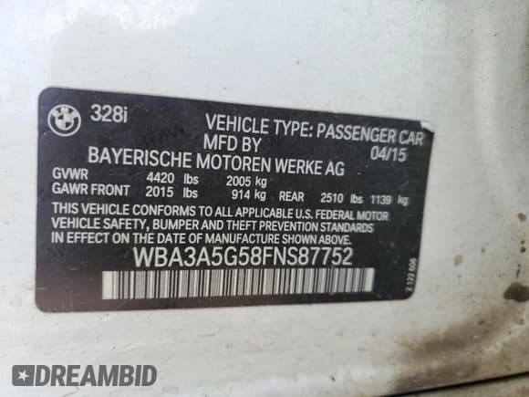 ✅ 2015 BMW 3 Series 328i • VIN: WBA3A5G58FNS87752 • Lot: 47918325. Wystawiony na Copart z przebiegiem 107 034 mil. Bezpłatny archiwum sprzedaży aukcyjnych z USA i szczegółowy raport historii pojazdu na DreamBid. Zdjęcie 14.