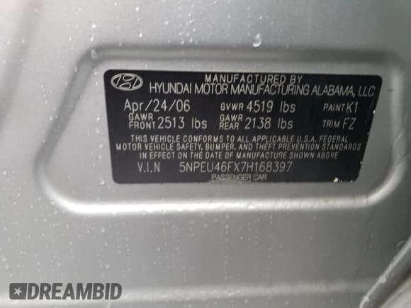 ✅ 2007 Hyundai Sonata SE • VIN: 5NPEU46FX7H168397 • Лот: 83484654. Опубликован ранее на Copart с пробегом 115 658 миль. Бесплатный доступ к архиву аукционных продаж из США и подробный отчёт об истории автомобиля на DreamBid. Изображение 13.