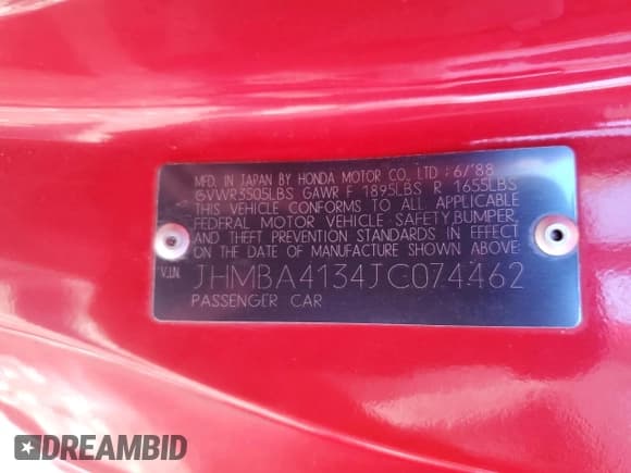 ✅ 1988 Honda Prelude • VIN: JHMBA4134JC074462 • Lot: 72908744. Wystawiony na Copart z przebiegiem 70 603 mil. Bezpłatny archiwum sprzedaży aukcyjnych z USA i szczegółowy raport historii pojazdu na DreamBid. Zdjęcie 12.