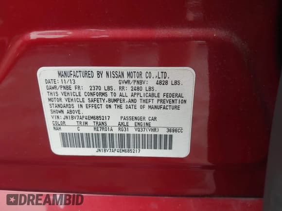 ✅ 2014 Infiniti Q50 • VIN: JN1BV7AP4EM685217 • Lot: 42716244. Listed on IAAI with 80,906 mi. Free auction sales archive from the USA and detailed vehicle history report at DreamBid. Image 9.