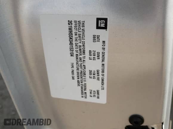 2004 Chevrolet Impala LS с VIN 2G1WH55K949153104, выставлен на аукционе Copart как лот 70627474 с пробегом Не указан миль и Списание • Salvage title. История ставок и продаж доступна на DreamBid. Изображение 13.