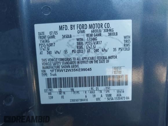 ✅ 2005 Ford F-150 XLT • VIN: 1FTRW12W35KE99045 • Lot: 42172942. Wystawiony na IAAI z przebiegiem 228 074 mil. Bezpłatny archiwum sprzedaży aukcyjnych z USA i szczegółowy raport historii pojazdu na DreamBid. Zdjęcie 9.