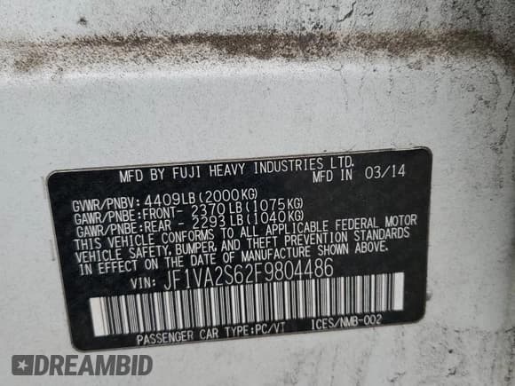 ✅ 2015 Subaru WRX STI Limited • VIN: JF1VA2S62F9804486 • Lot: 47464415. Listed on Copart with 90,073 mi. Free auction sales archive from the USA and detailed vehicle history report at DreamBid. Image 12.