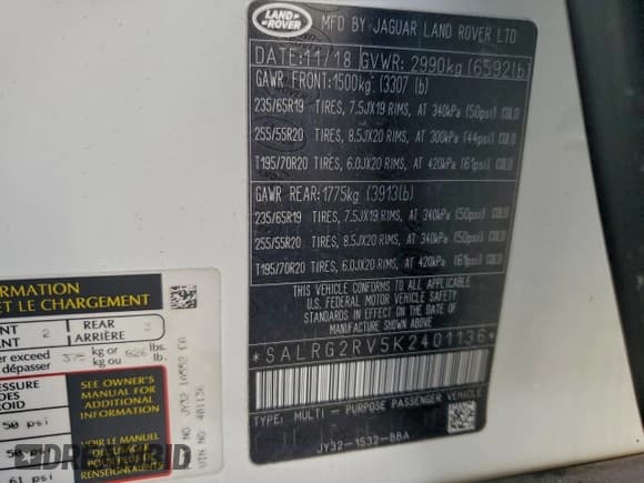 ✅ 2019 Land Rover Discovery SE • VIN: SALRG2RV5K2401136 • Lot: 94444255. Listed on Copart with 103,279 mi. Free auction sales archive from the USA and detailed vehicle history report at DreamBid. Image 14.