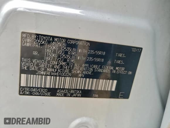 ✅ 2017 Toyota RAV4 SE • VIN: JTMNFREV6HD100329 • Lot: 95340615. Listed on Copart with 126,317 mi. Free auction sales archive from the USA and detailed vehicle history report at DreamBid. Image 13.