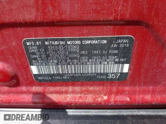 2018 Mitsubishi Outlander SE с VIN JA4AR3AW9JU020654, выставлен на аукционе IAAI как лот 42050945 с пробегом 138 964 миль миль и . История ставок и продаж доступна на DreamBid. Изображение 9.