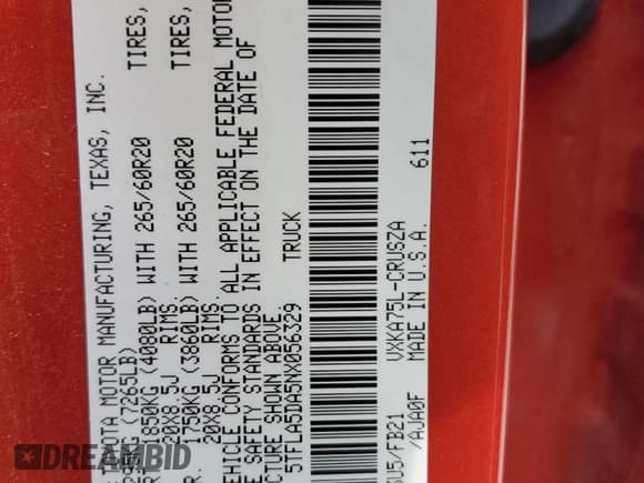 ✅ 2022 Toyota Tundra SR5 • VIN: 5TFLA5DA5NX056329 • Lot: 64137425. Listed on Copart with 36,642 mi. Free auction sales archive from the USA and detailed vehicle history report at DreamBid. Image 12.