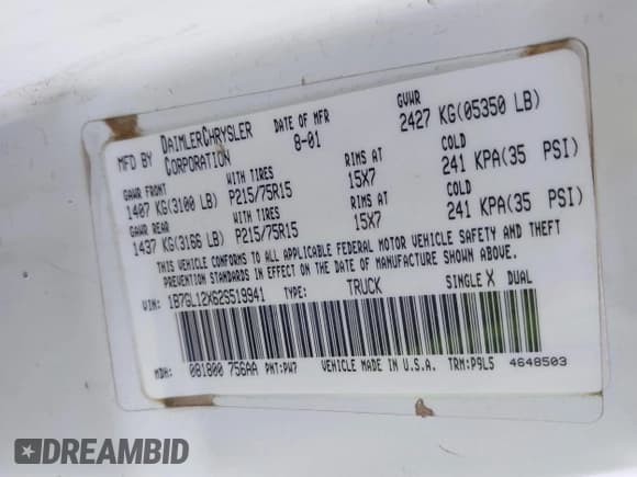 ✅ 2002 Dodge Dakota • VIN: 1B7GL12X62S519941 • Lot: 41459153. Listed on IAAI with 259,726 mi. Free auction sales archive from the USA and detailed vehicle history report at DreamBid. Image 9.