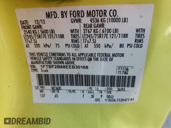 ✅ 2014 Ford F-250 XL • VIN: 1FTBF2B68EEB30168 • Lot: 47526585. Listed on Copart with 75,489 mi. Free auction sales archive from the USA and detailed vehicle history report at DreamBid. Image 12.