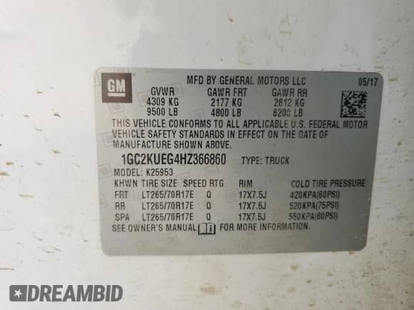 2017 Chevrolet Silverado 2500HD Work Truck z VIN 1GC2KUEG4HZ366860, wystawiony jako Copart lot #71127585 z przebiegiem 219 017 mil mil oraz Szkoda całkowita • Salvage title. Historia ofert i sprzedaży dostępna na DreamBid. Obrazek 12.