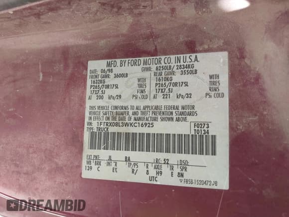 ✅ 1998 Ford F-150 XL • VIN: 1FTRX08L3WKC16925 • Lot: 42079364. Listed on IAAI with 390,291 mi. Free auction sales archive from the USA and detailed vehicle history report at DreamBid. Image 9.