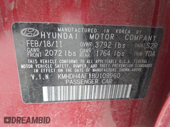 ✅ 2011 Hyundai Elantra GLS • VIN: KMHDH4AE1BU109960 • Lot: 43816164. Listed on IAAI with 333,098 mi. Free auction sales archive from the USA and detailed vehicle history report at DreamBid. Image 9.
