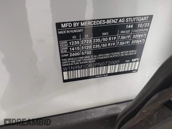 ✅ 2023 Mercedes-Benz EQB 350 • VIN: W1N9M1DB2PN072000 • Лот: 42827646. Опубликован ранее на IAAI с пробегом 6 574 миль. Бесплатный доступ к архиву аукционных продаж из США и подробный отчёт об истории автомобиля на DreamBid. Изображение 9.