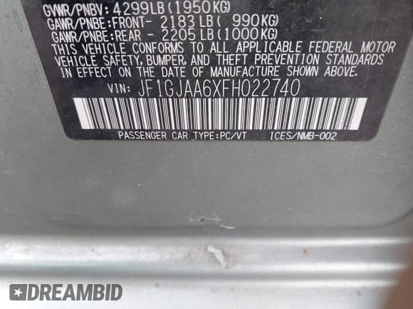 ✅ 2015 Subaru Impreza • VIN: JF1GJAA6XFH022740 • Lot: 43571113. Wystawiony na IAAI z przebiegiem 186 661 mil. Bezpłatny archiwum sprzedaży aukcyjnych z USA i szczegółowy raport historii pojazdu na DreamBid. Zdjęcie 9.