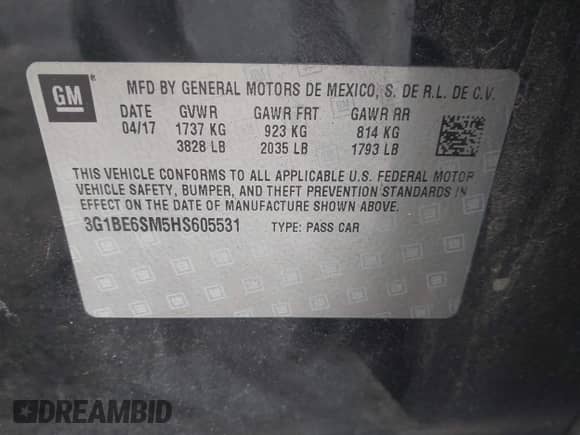 2017 Chevrolet Cruze LT с VIN 3G1BE6SM5HS605531, выставлен на аукционе IAAI как лот 43574360 с пробегом 93 996 миль миль и . История ставок и продаж доступна на DreamBid. Изображение 9.
