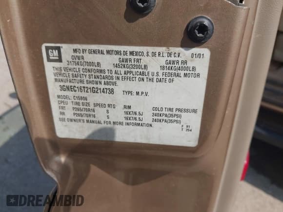 ✅ 2001 Chevrolet Suburban LS • VIN: 3GNEC16T21G214738 • Лот: 42433747. Опубликован ранее на IAAI с пробегом Не указан. Бесплатный доступ к архиву аукционных продаж из США и подробный отчёт об истории автомобиля на DreamBid. Изображение 9.