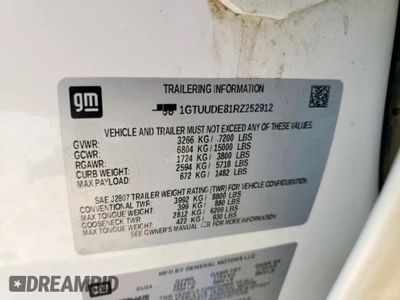 ✅ 2024 GMC Sierra 1500 SLT • VIN: 1GTUUDE81RZ252912 • Лот: 86103365. Опубликован ранее на Copart с пробегом 72 352 миль. Бесплатный доступ к архиву аукционных продаж из США и подробный отчёт об истории автомобиля на DreamBid. Изображение 12.