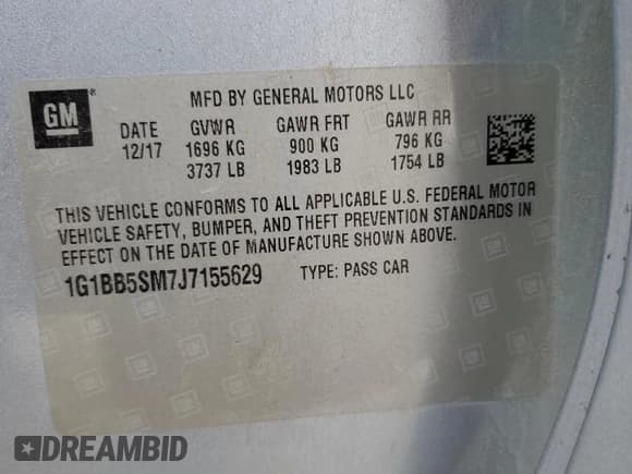 ✅ 2018 Chevrolet Cruze LS • VIN: 1G1BB5SM7J7155629 • Lot: 87093025. Listed on Copart with 65,628 mi. Free auction sales archive from the USA and detailed vehicle history report at DreamBid. Image 12.