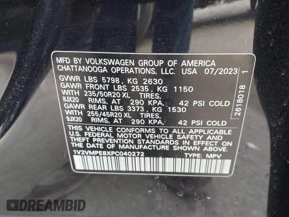 ✅ 2023 Volkswagen ID.4 Pro • VIN: 1V2VMPE8XPC040272 • Lot: 43270720. Wystawiony na IAAI z przebiegiem 58 011 mil. Bezpłatny archiwum sprzedaży aukcyjnych z USA i szczegółowy raport historii pojazdu na DreamBid. Zdjęcie 9.