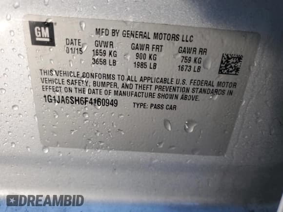 ✅ 2015 Chevrolet Sonic LS • VIN: 1G1JA6SH6F4160949 • Lot: 89868845. Listed on Copart with 74,461 mi. Free auction sales archive from the USA and detailed vehicle history report at DreamBid. Image 13.