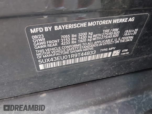 ✅ 2024 BMW X5 xDrive50e • VIN: 5UX43EU01R9T44833 • Lot: 42796422. Wystawiony na IAAI z przebiegiem 27 806 mil. Bezpłatny archiwum sprzedaży aukcyjnych z USA i szczegółowy raport historii pojazdu na DreamBid. Zdjęcie 9.