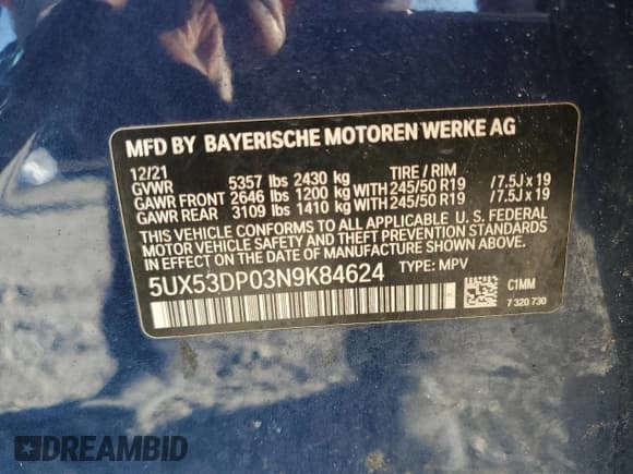 ✅ 2022 BMW X3 xDrive30i • VIN: 5UX53DP03N9K84624 • Lot: 84047545. Wystawiony na Copart z przebiegiem Nie podano. Bezpłatny archiwum sprzedaży aukcyjnych z USA i szczegółowy raport historii pojazdu na DreamBid. Zdjęcie 13.